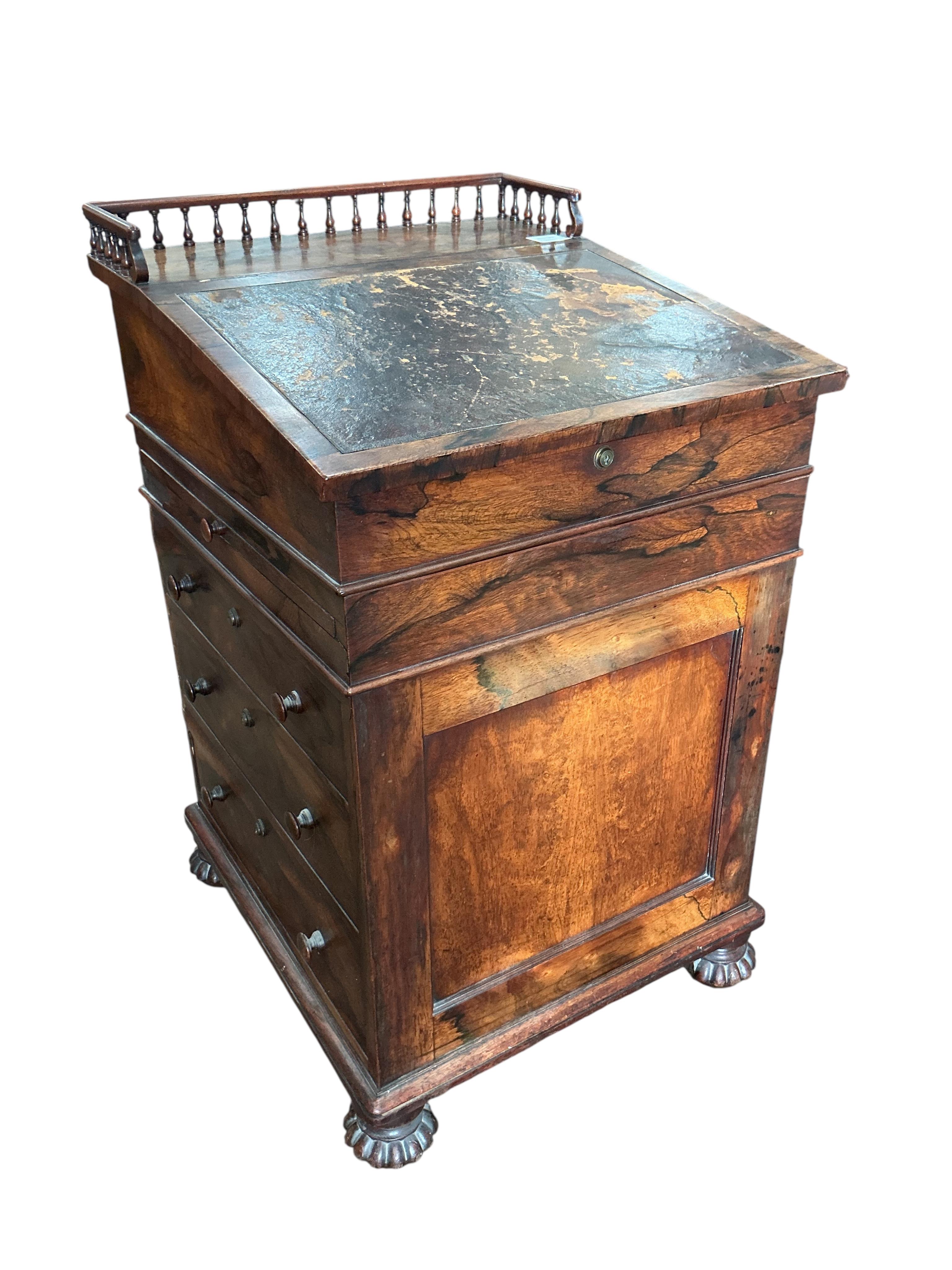 A William IV rosewood davenport, width 52cm, depth 56cm, height 88cm